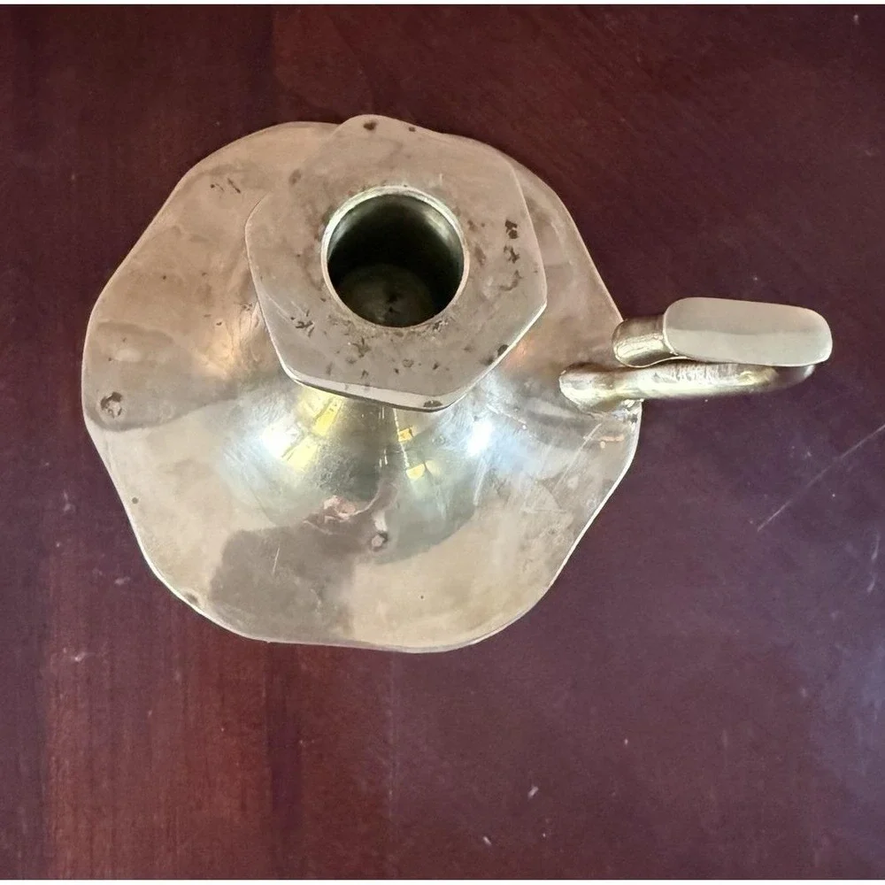 Vintage Solid Polished Brass Chamber-style Candlestick Holder Finger Loop